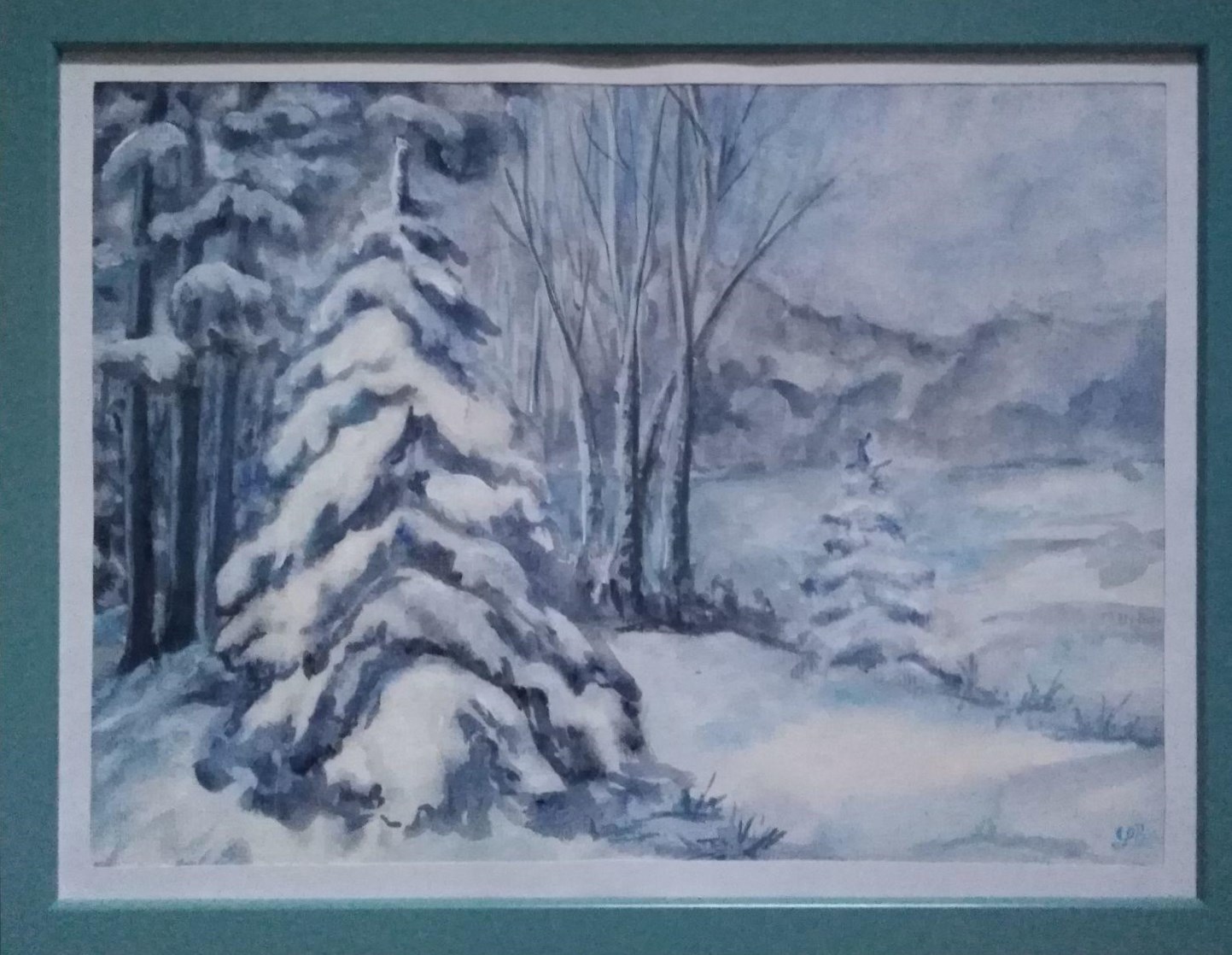 Tanne Deko Lanasb-colorart Schnee handgemalt Winterwald Wandbild Acrylgemälde – Original Landschaft