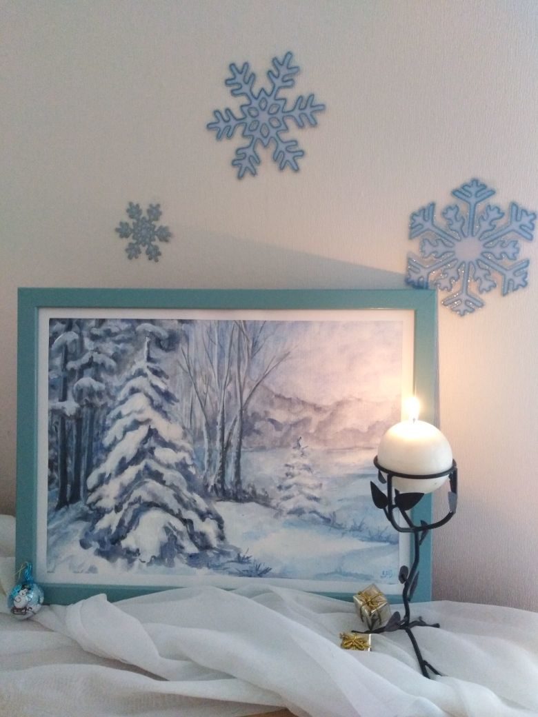 Acrylgemälde Wandbild Deko Lanasb-colorart Landschaft handgemalt Schnee – Original Winterwald Tanne
