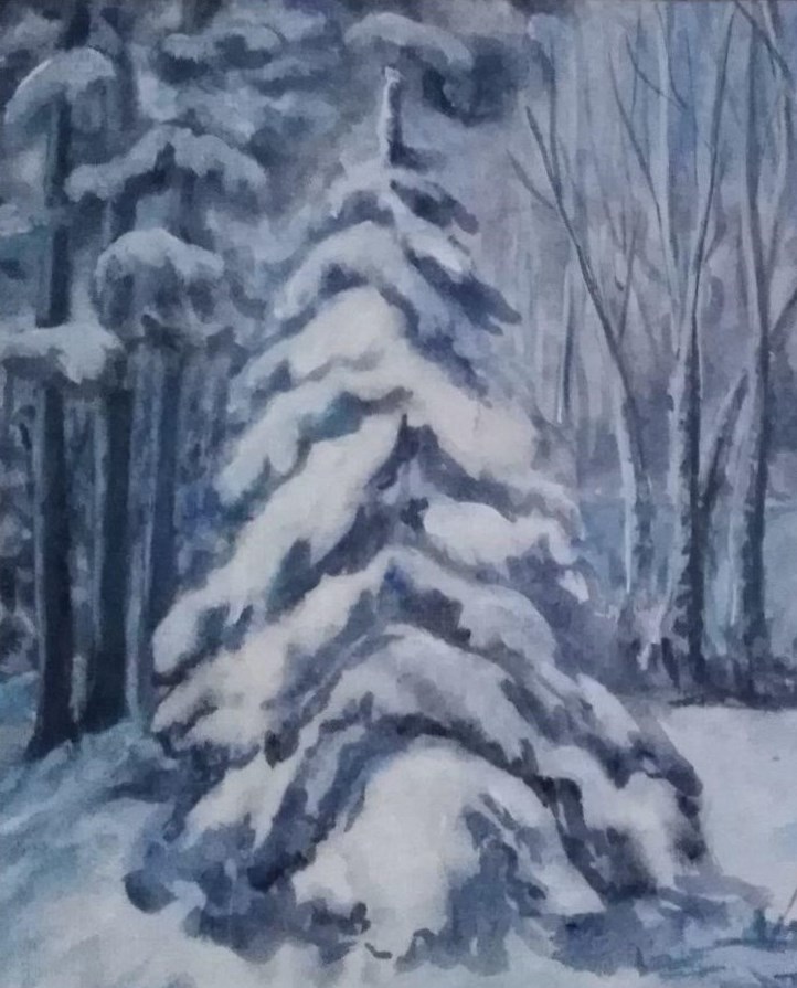 Acrylgemälde Wandbild Landschaft Original Winterwald – Schnee Lanasb-colorart Tanne handgemalt Deko